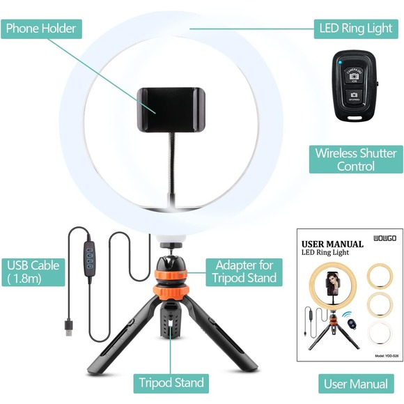 NIB-Ring Light 10in  LED Selfie Ring Light with Tripod & Wireless Remote Control - Picture 2 of 11